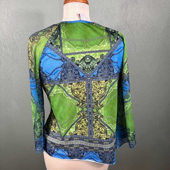 Chico's Womens Size 1 Medium Colorful Festive Jewels Bell Sleeve Aztec Tunic Top - Picture 2 of 9